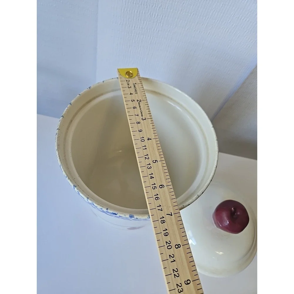 Vtg Treasure Craft Apple Cookie Jar Canister Spongeware Pottery Retro Kitchen 10